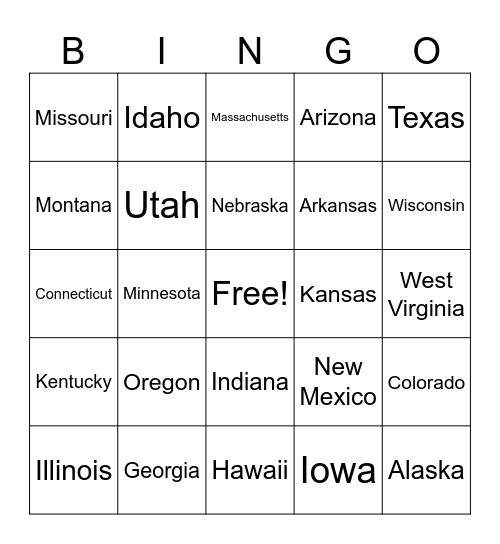 The 50 States Bingo Card