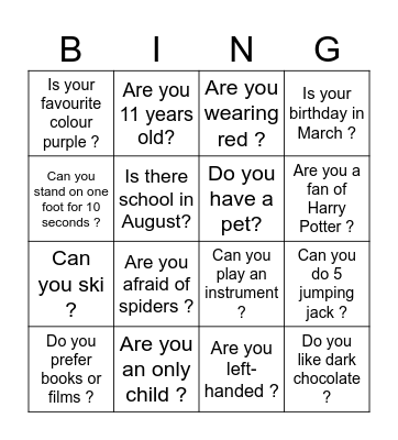Asking and Answering Questions Bingo Card