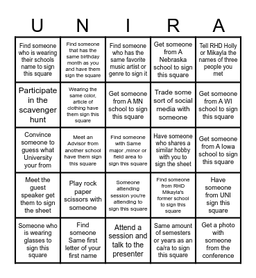 UNI RA Conference Bingo Card
