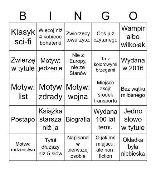 KSIĄŻKOWE BINGO NEMI 2024 Bingo Card