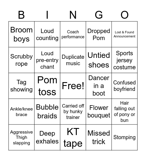 Dance Competition Bingo Card