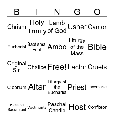 Celebrate the Mass Bingo Card