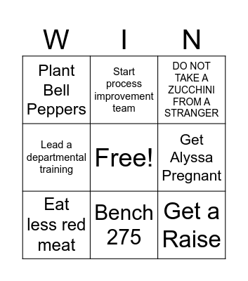 Ryan's Vision Bingo Board Bingo Card