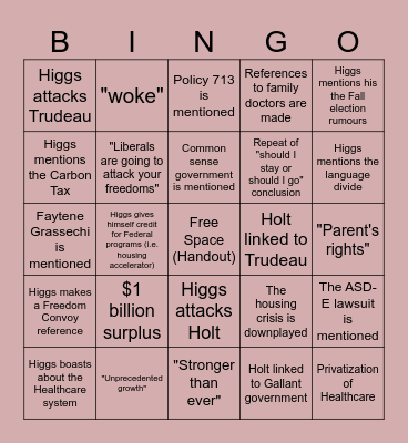 State of the Province 2024 Bingo Card