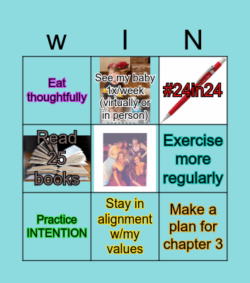 Karen's New Year's Intentions Bingo Card