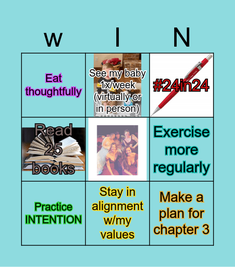 Karen's New Year's Intentions Bingo Card