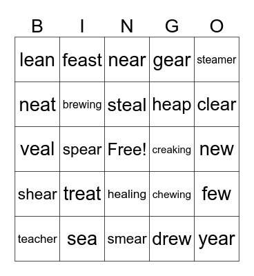 Level 34: ea, ew, ear Bingo Card