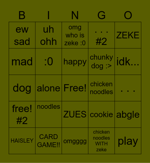 chicken noodle oh no Bingo Card