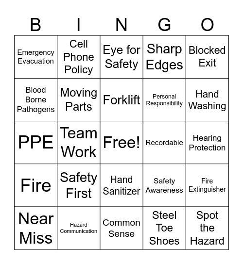 SAFETY BINGO Card