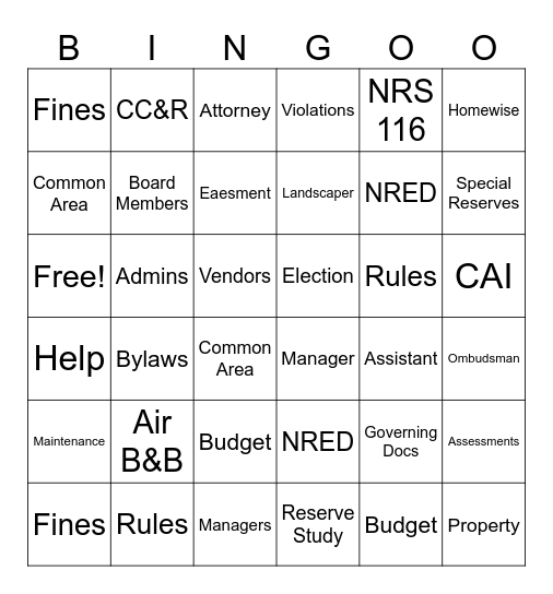 HOA Bingo Card