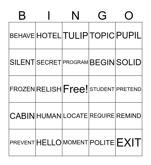 OPEN SYLLABLES Bingo Card