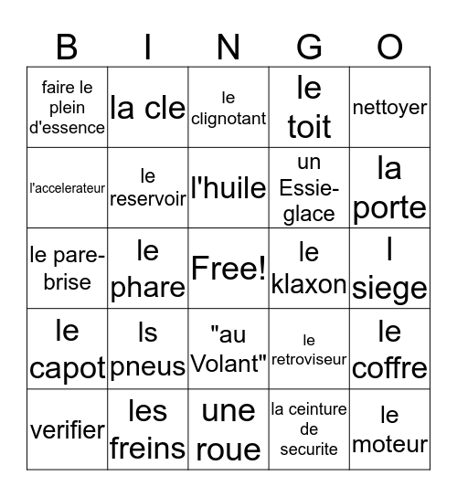 J'aime conduire!!! Bingo Card