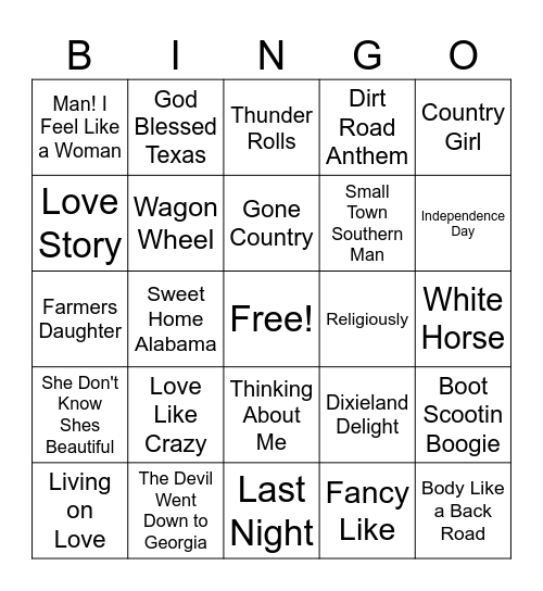 COUNTRY MUSIC Bingo Card