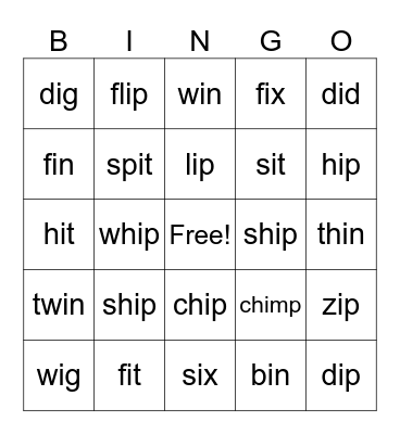 short i Bingo Card