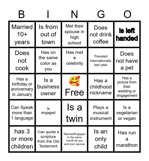 Getting to know you Bingo Card