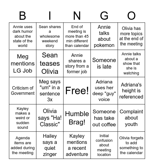 Navigate Bingo Card