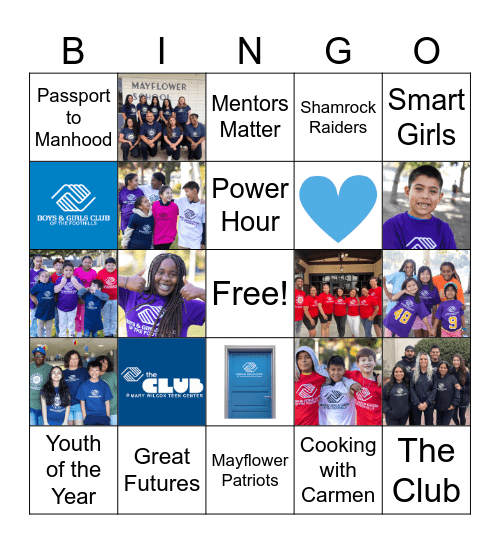 Boys & Girls Club of the Foothills Bingo Card