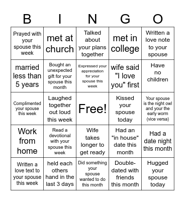 Married Group Bingo Card