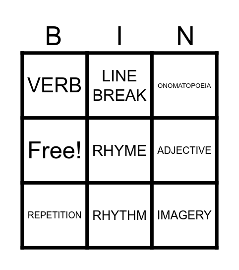 Poetry Terms Bingo Card