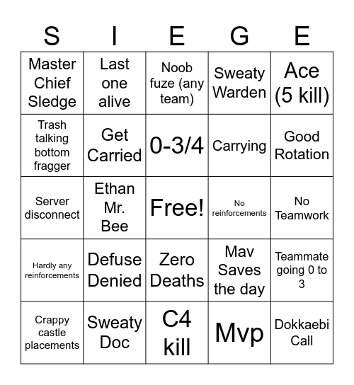 Rainbow6 Bingo Card