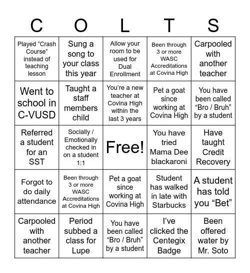 Covina Bingo Card