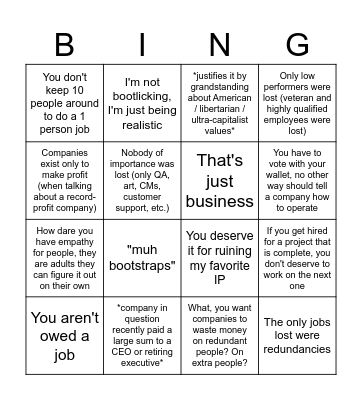 Bootlicker Bingo Card