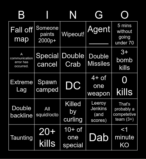 splatoon 3 anarchy bingo Card