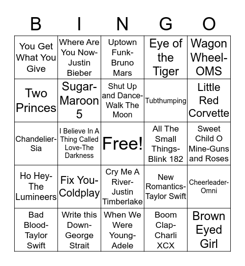 Music Bingo Card