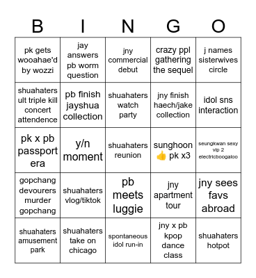 Shuahater 2024 Bingo Card