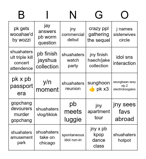 Shuahater 2024 Bingo Card