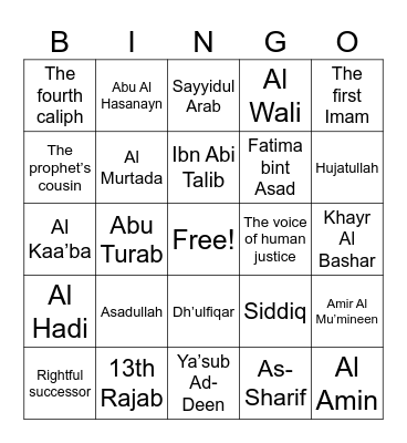 Bingo! Imam Ali edition Bingo Card
