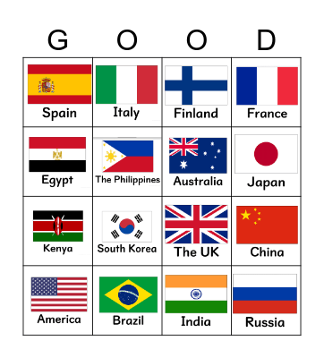 Countries Bingo Card