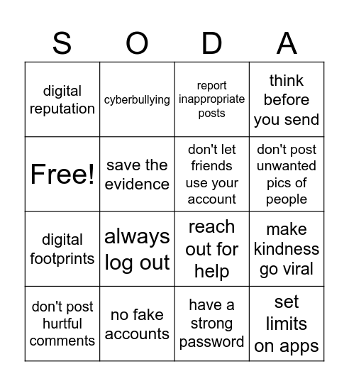 Awareness Lesson Bingo Card