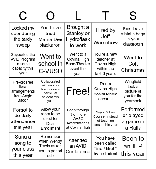 Covina Bingo Card