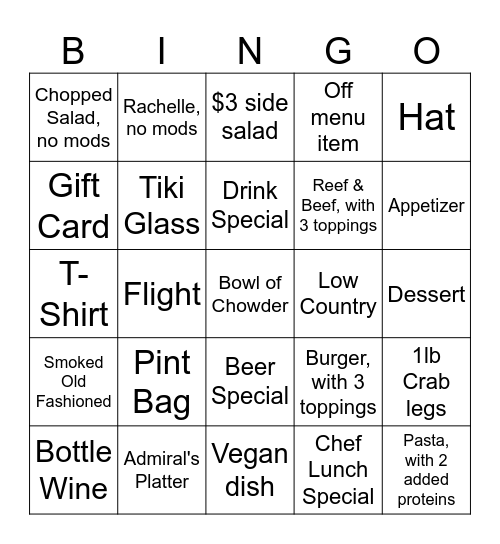 Lunch Bingo Card
