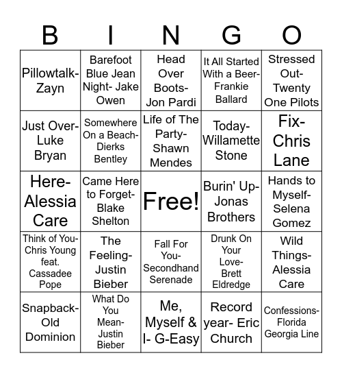 Music Bingo Card