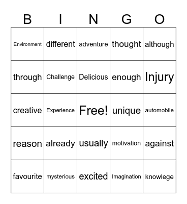 English Bingo ! Bingo Card