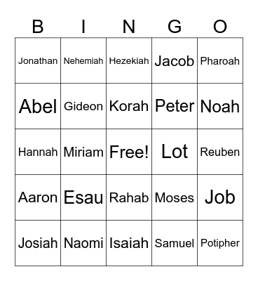 Bible Character Bingo Card