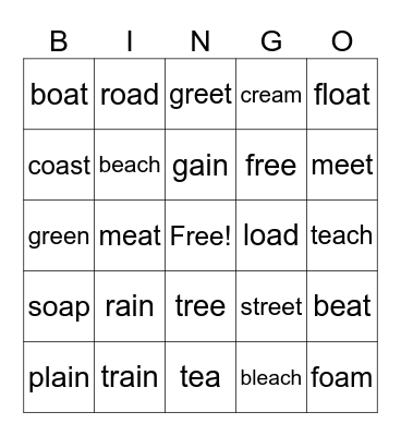 Riley's vowel teams Bingo Card