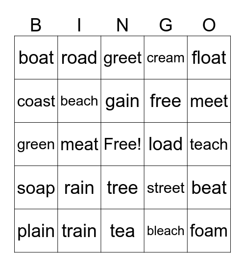 Riley's vowel teams Bingo Card