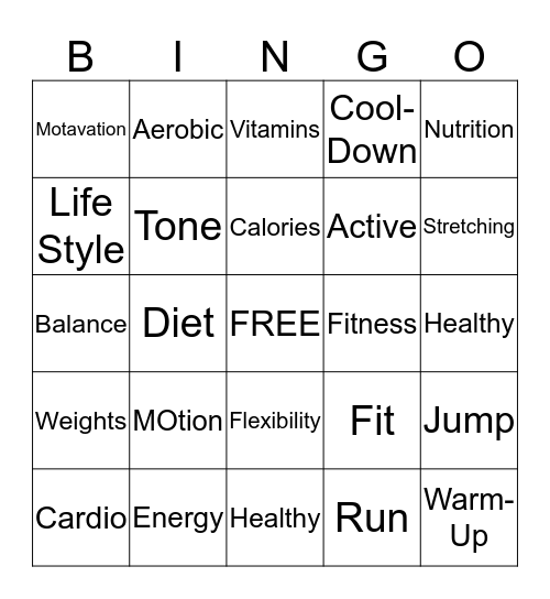 Power Women's Fitness Bingo Card