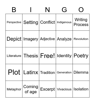 Vocabulary Bingo Card