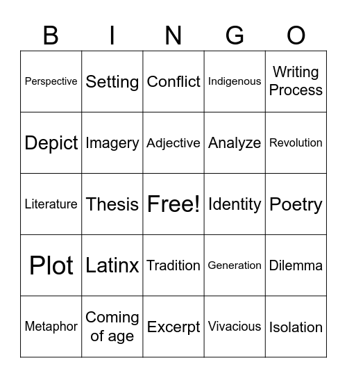 Vocabulary Bingo Card