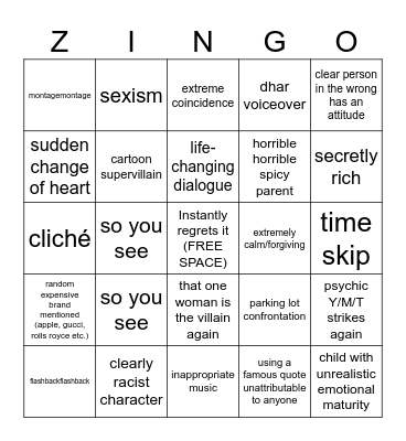 zhar zann zingo Bingo Card