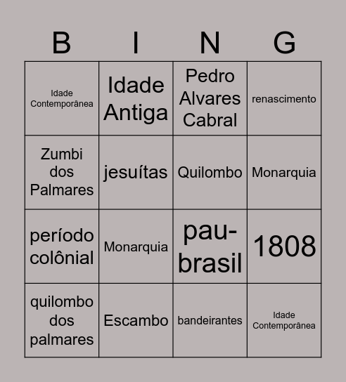 BINGO DE HISTÓRIA Bingo Card