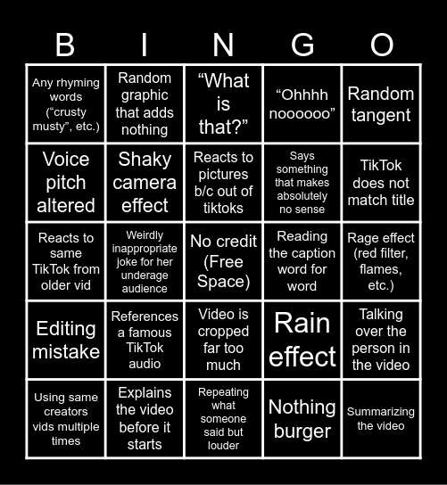 Sssniperwolf Bbbingo! Bingo Card