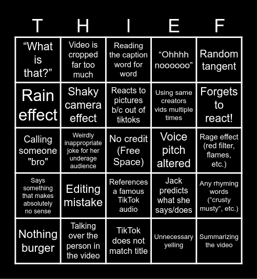 Sssniperwolf Bbbingo! Bingo Card