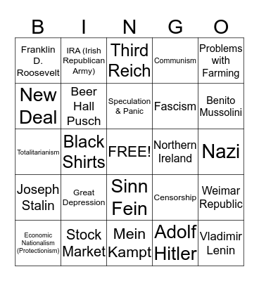 Chapter 19 Great Depression & Totalitarianism Bingo Card