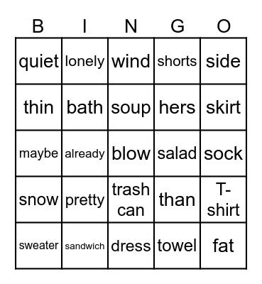 南一B4 L1 Vocabulary Bingo Card
