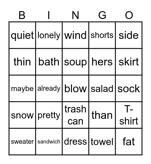 南一B4 L1 Vocabulary Bingo Card